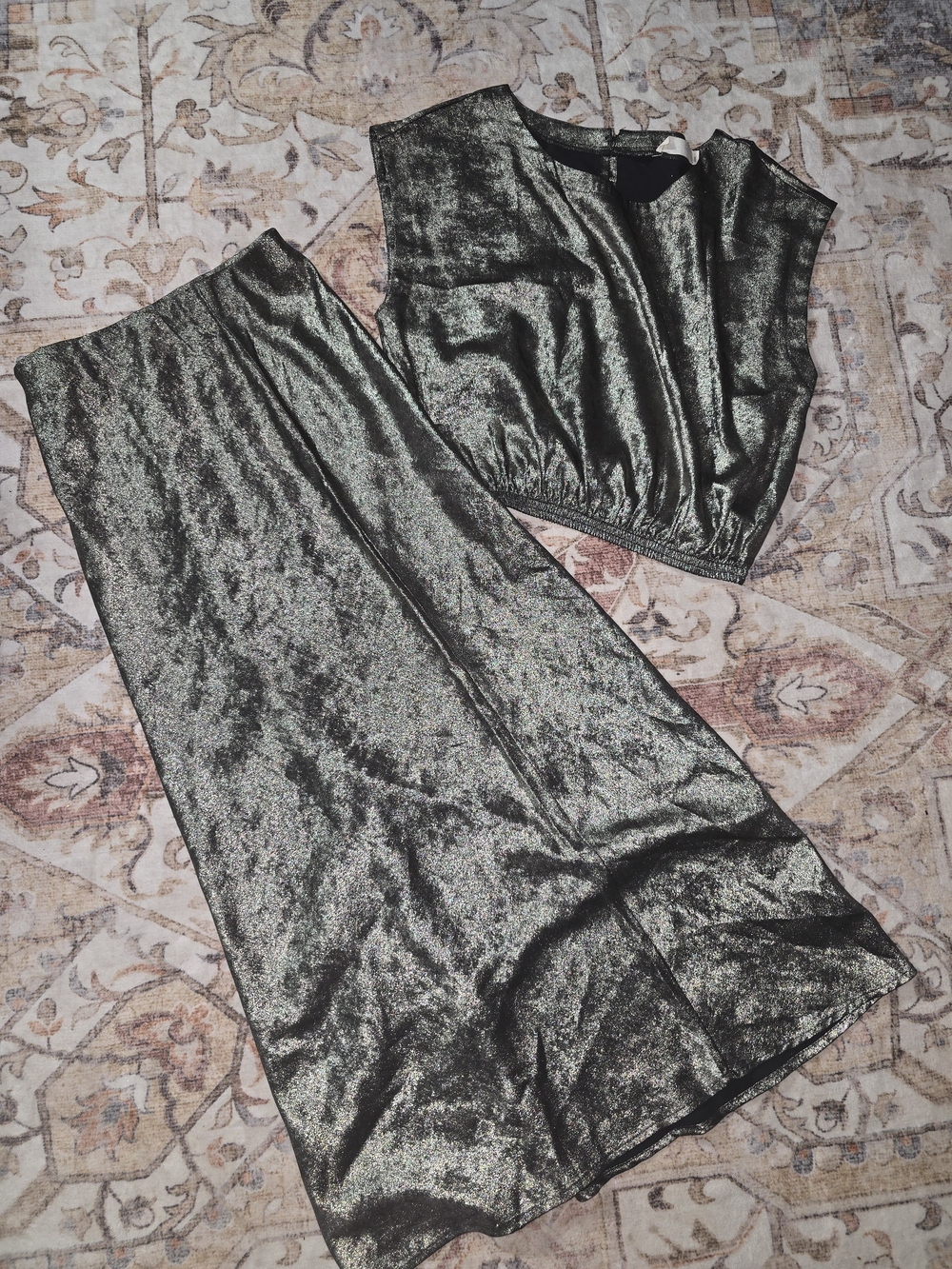 By Together Metallic Black & Gold Two-Piece Skirt Set